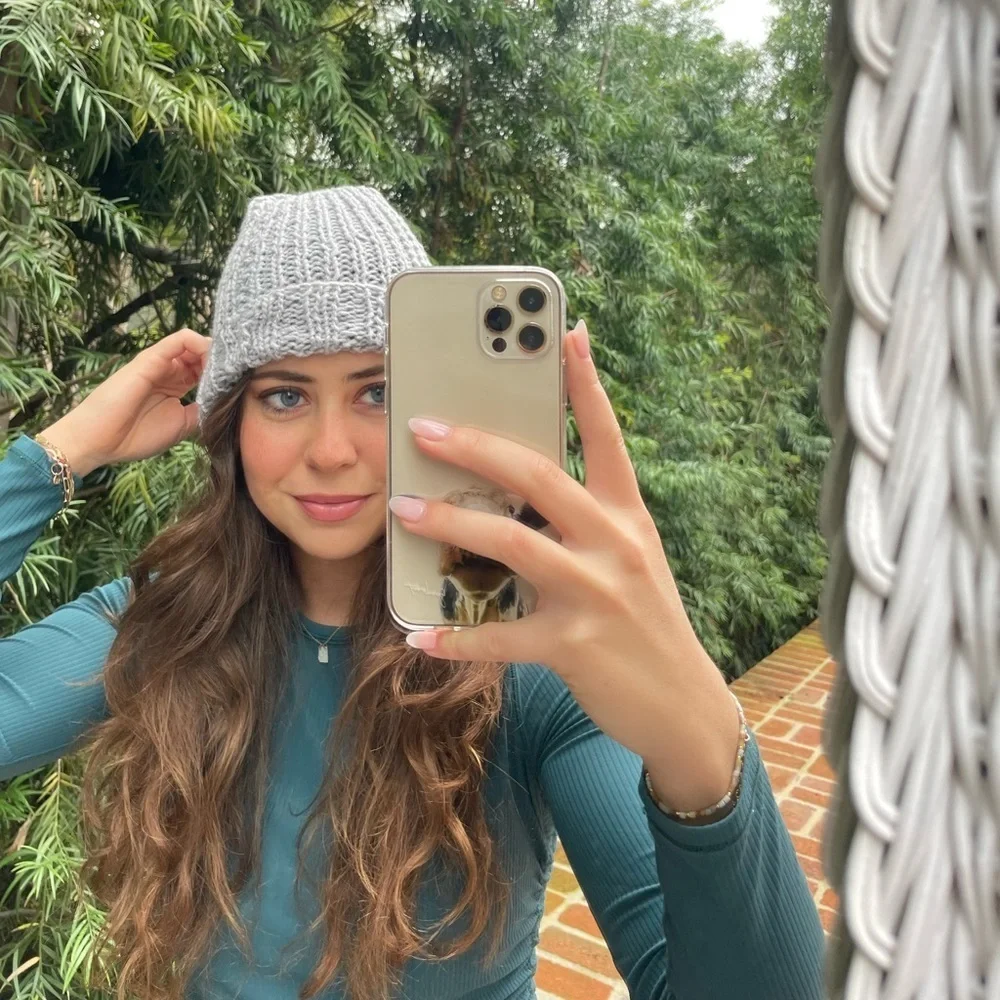Handmade knit baby blue beanie